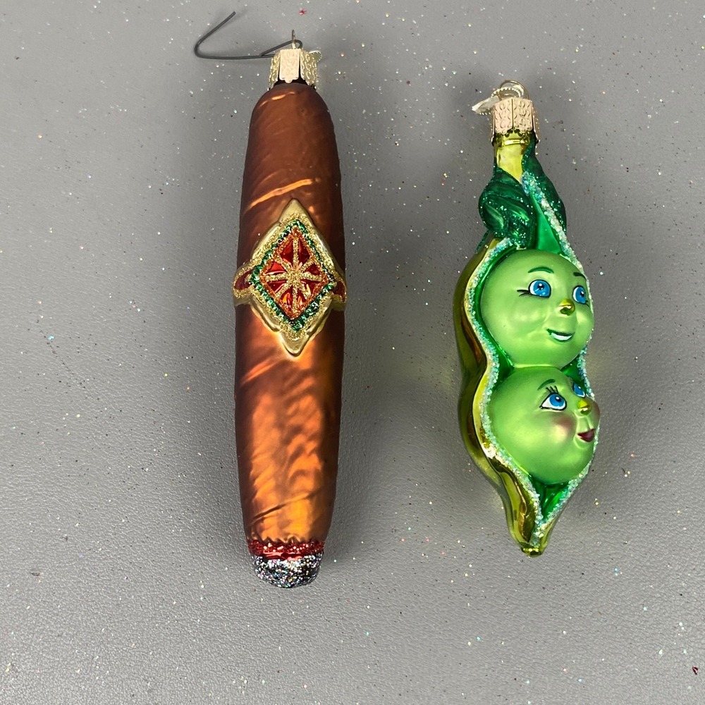 Old World Christmas Glass Holiday Ornaments Cigar & Two Peas In A Pod Lot